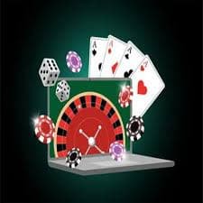 Ilustrasi meja slot digital dengan lampu warna-warni yang menarik di klub entertainment